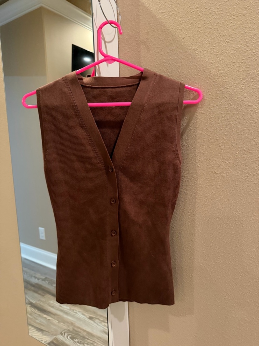 Sleeveless Brown Button-Front Knit Top